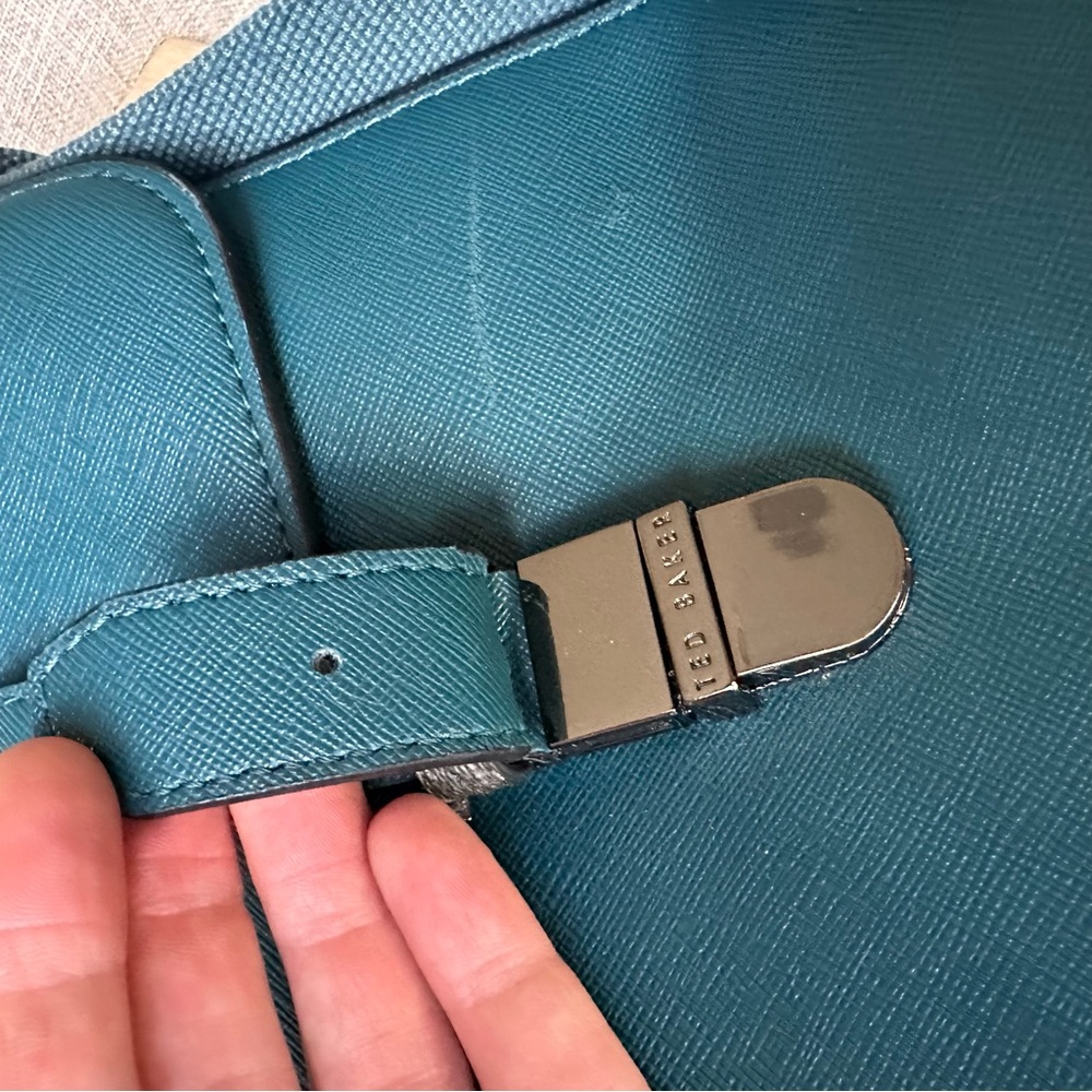 TED BAKER Spies Cross-grain Leather Satchel In Teal - Picture 12 of 16
